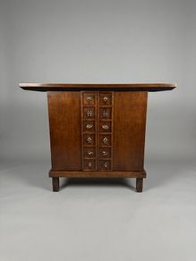 Vintage Chinese Hardwood Side Cabinet with Overhanging Top