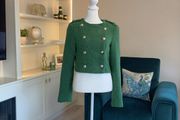 Green Tweed Textured Weave Jacket with Gold Buttons from Zara