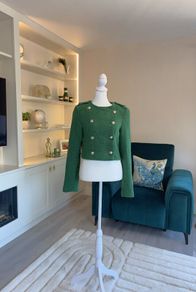 Green Tweed Textured Weave Jacket with Gold Buttons from Zara