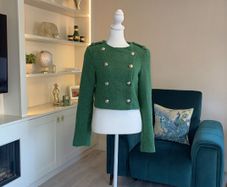 Green Tweed Textured Weave Jacket with Gold Buttons from Zara