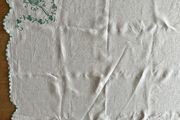 Vintage white linen table cloth with Harp and shamrocks