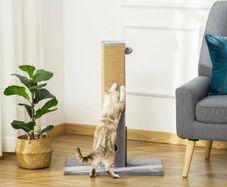Cat Scratching Post 79cm Jute Scratcher Climber w/ Carpet Base Dangling Toy Grey
