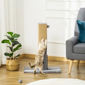 Cat Scratching Post 79cm Jute Scratcher Climber w/ Carpet Base Dangling Toy Grey