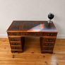 Antique Vintage Executive Pedestal Desk Leather Inset Top  Beautiful Wood Image 2