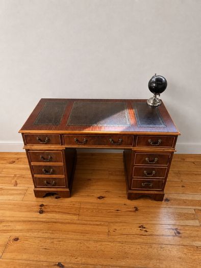 Antique Vintage Executive Pedestal Desk Leather Inset Top  Beautiful Wood
