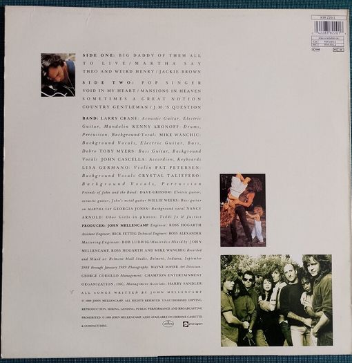 John Cougar Mellencamp - Big Daddy Vinyl LP (1989) UK 1st Pressing Southern Folk Rock EX+
