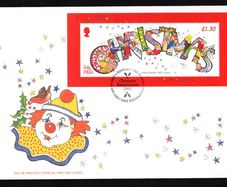 2002 Isle of Man Christmas: Entertainment Commemorative Stamp Miniature Sheet First Day Cover (FDC)