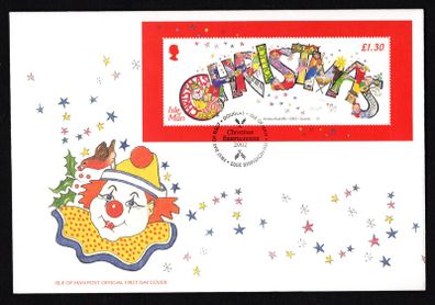 2002 Isle of Man Christmas: Entertainment Commemorative Stamp Miniature Sheet First Day Cover (FDC)