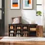 _Shoe bench, storage cupboard, shoe rack with 9 open compartments and a cupboard, with upholstery, 110 x 30 x 48 cm, rustic door, vintage brown Image 2
