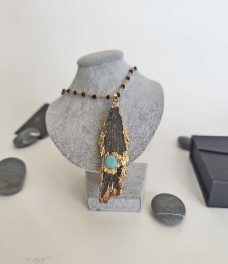 Necklace Black Kyanite With Black Beads Rosary Chain Unique Black