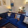 L shaped sofa/couch, blue velvet. Image 5
