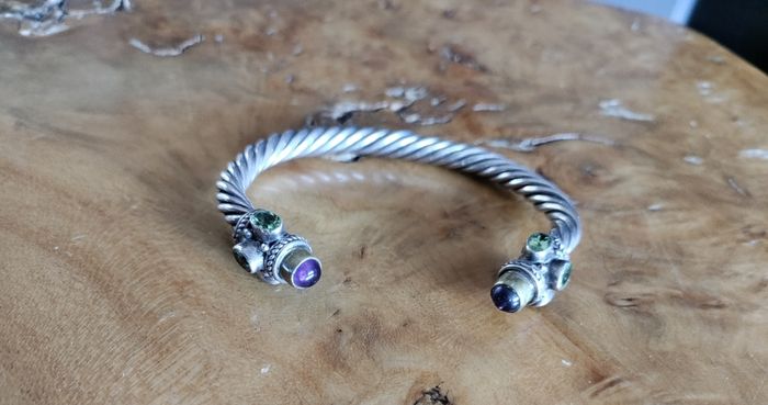 Bracelet Beautiful Silver Torque Bangle Cuff with Amethyst and peridot