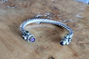 Bracelet Beautiful Silver Torque Bangle Cuff with Amethyst and peridot