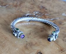 Bracelet Beautiful Silver Torque Bangle Cuff with Amethyst and peridot
