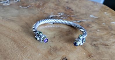 Bracelet Beautiful Silver Torque Bangle Cuff with Amethyst and peridot