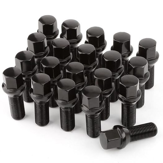 20pcs Tapered Seat Alloy Wheel Bolts | M14x1.5, 28mm Thread, 17mm Hex | Replacement Bolt Kit for Most Audi Volkswagen(Black)