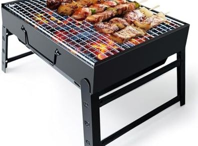 BBQ Barbecue Grill, Portable Foldable Charcoal Grill for Outdoor, Stainless Steel BBQ Tabletop Smoker for Picnic, Garden, Terrace, Camping, Travel, Hiking