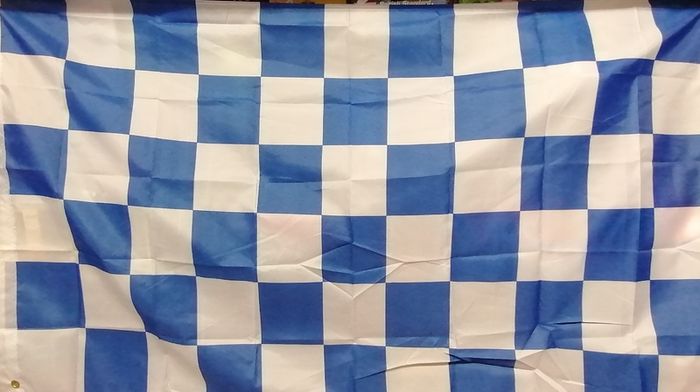 Blue and white white chequered flag 5ft x 3ft.