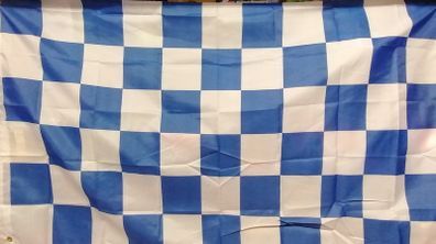 Blue and white white chequered flag 5ft x 3ft.