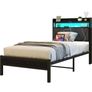 3ft Single Bed Frame with LED Lights Storage Upholstered Headboard and Charging Station Image 8