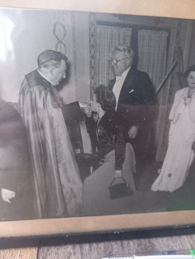 Vintage framed photo of lady kissing religious leader's ring, D18 post 10e