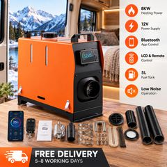 8KW Diesel Air Heater All-in-One 12V with Bluetooth App, LCD Display & Remote Control Portable Heater for Campervans, Motorhomes & Boats