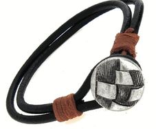Mens Ethnic Tribal Leather Bracelet. Surf And Fashion Jewelry With Trendy Clasp