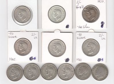 G.b. 12 X Two Shillings, 2/-, 12 X 50% Silver Coins ( No.446)