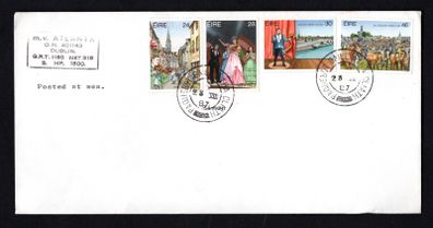 1987 Ireland Festivals Commemorative Stamps Plain cover Cover (FDC) with Paquebot cancel and MV Atlania cancel on back and front