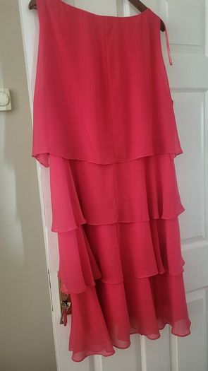 Plus size wedding  guest  dress in coral .