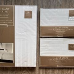 Elegant Stripe Luxury Jacquard Duvet Cover set in white, made of 100% cotton with a 200 thread count  & 2 Elegant Stripe Luxury Jacquard Pillowcase