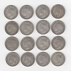 G.B. 16 x SHILLING, 1/-, 16 x 50% Silver Coins ( no.443)