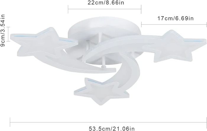 Dimmable LED Ceiling Lights, 30W Modern Acrylic Ceiling Lamp, 3-Star Shape Chandelier Lighting Fixture with Remote Control for Children Room Living Room Bedroom Kitchen, Diameter 53cm