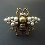 Honey Bee Red Stone Pearl Gold Ring Image 2
