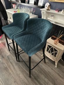 Pair of Teal Velvet Quilted Dining Chairs
