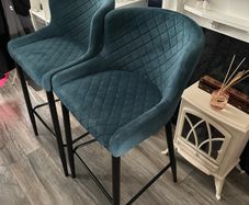Pair of Teal Velvet Quilted Dining Chairs