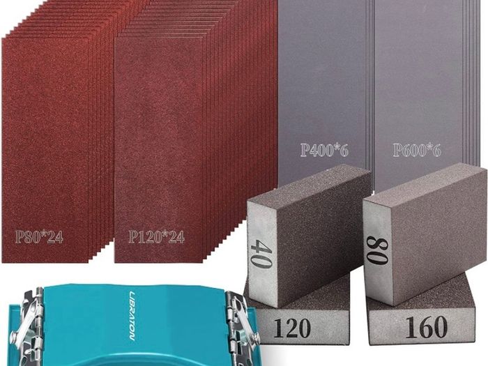 Sand Paper 65PCs, Sandpaper for Wood, 80-600 Grit Sandpaper Assortment Kit with Sanding Block, Sand Sponges 40/80/120/160 Grit, Alumina Sand Paper for Wood, Metal Sanding, Paint Finishing (FREE POSTAGE)