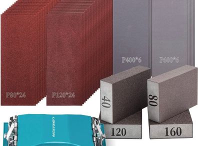 Sand Paper 65PCs, Sandpaper for Wood, 80-600 Grit Sandpaper Assortment Kit with Sanding Block, Sand Sponges 40/80/120/160 Grit, Alumina Sand Paper for Wood, Metal Sanding, Paint Finishing (FREE POSTAGE)