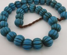 Antique African Turqouise Blue Melon Shape Beads Necklace Strands