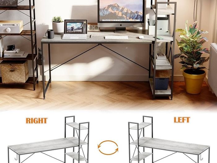 NEW SALE | Computer Desk with Storage Shelves Writing Desk with Shelves 160CM Reversible Computer Desk with Bookshelf for Home Office Small Space