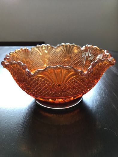 Vintage Depression Orange Fluted bowl and Jug