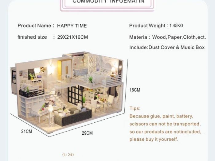 Dollhouse Miniature with Furniture, DIY DollHouse Kit Plus Dust Proof and Music Movement, 1:24 Scale Creative Room (MULTIPLE STYLES