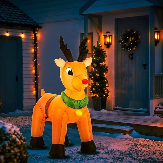 Christmas Inflatable Reindeer - Outdoor/Indoor Bright LED Light Up Porch Decoration - Built in Air Compressor - Pegs Included for Garden Use 100cm (3.3ft)