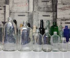 303 - Set of 9 Vintage Decorative Collectible Clear Glass Big Small Size Bottles