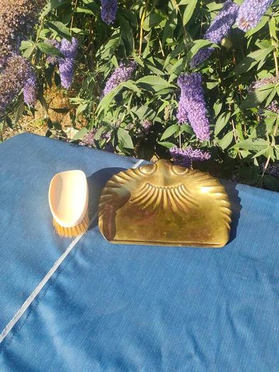 Victorian brass crumber and bone handled brush