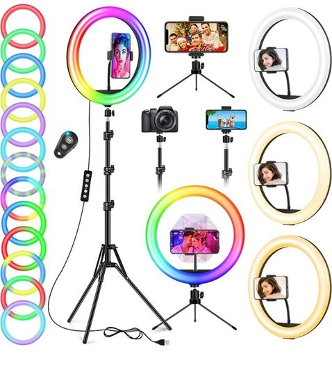 12.6'' Selfie Ring Light with Tripod Stand & Phone Holder Tall 188cm/74'', GerTong LED Circle Ringlight with 40 RGB Mode 13 Brightness for Makeup YouTube Tiktok, Wireless Remote for iPhone Android (FREE POSTAGE)
