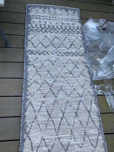 New 240cm x 58cm distressed oatmeal and grey indoor/outdoor runner