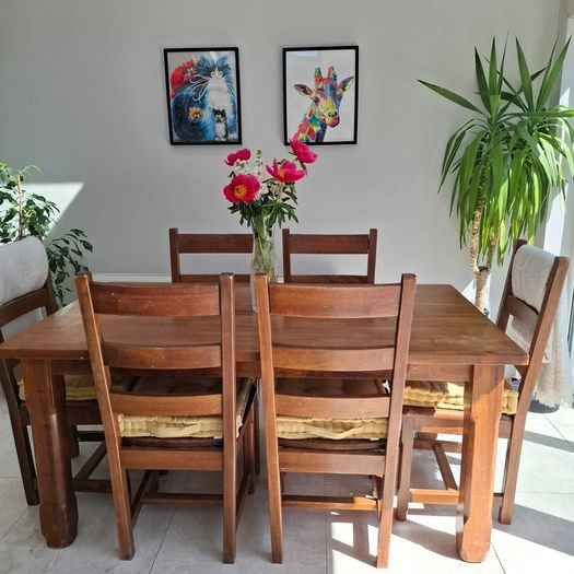 Walnut Solid Wood Dining Table & 6 Chairs