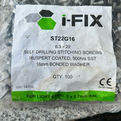 i-FIX ST22G16 self-drilling stitching screws measuring 6.3 x 22 mm