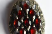 Vintage Beautiful Sterling Silver 925 Pendant With Garnet &amp; Marcasite 18"  Chaine 10,7g